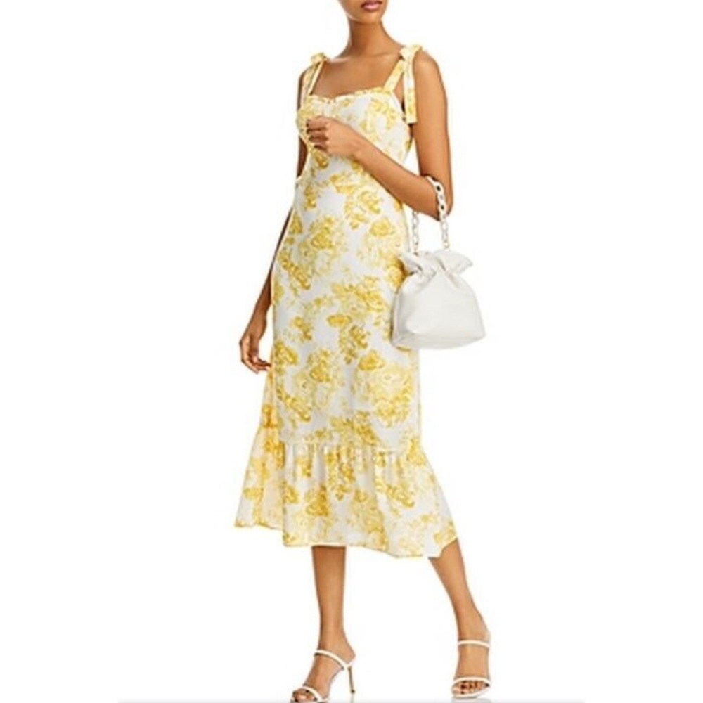 Aqua Toile De Jouy Sleeveless Floral MIDI SPRING SUMMER Dress, Size MEDIUM